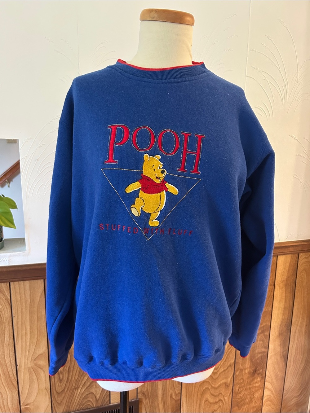 Disney Pooh Royal Blue Crewneck Sweater with Red Accents